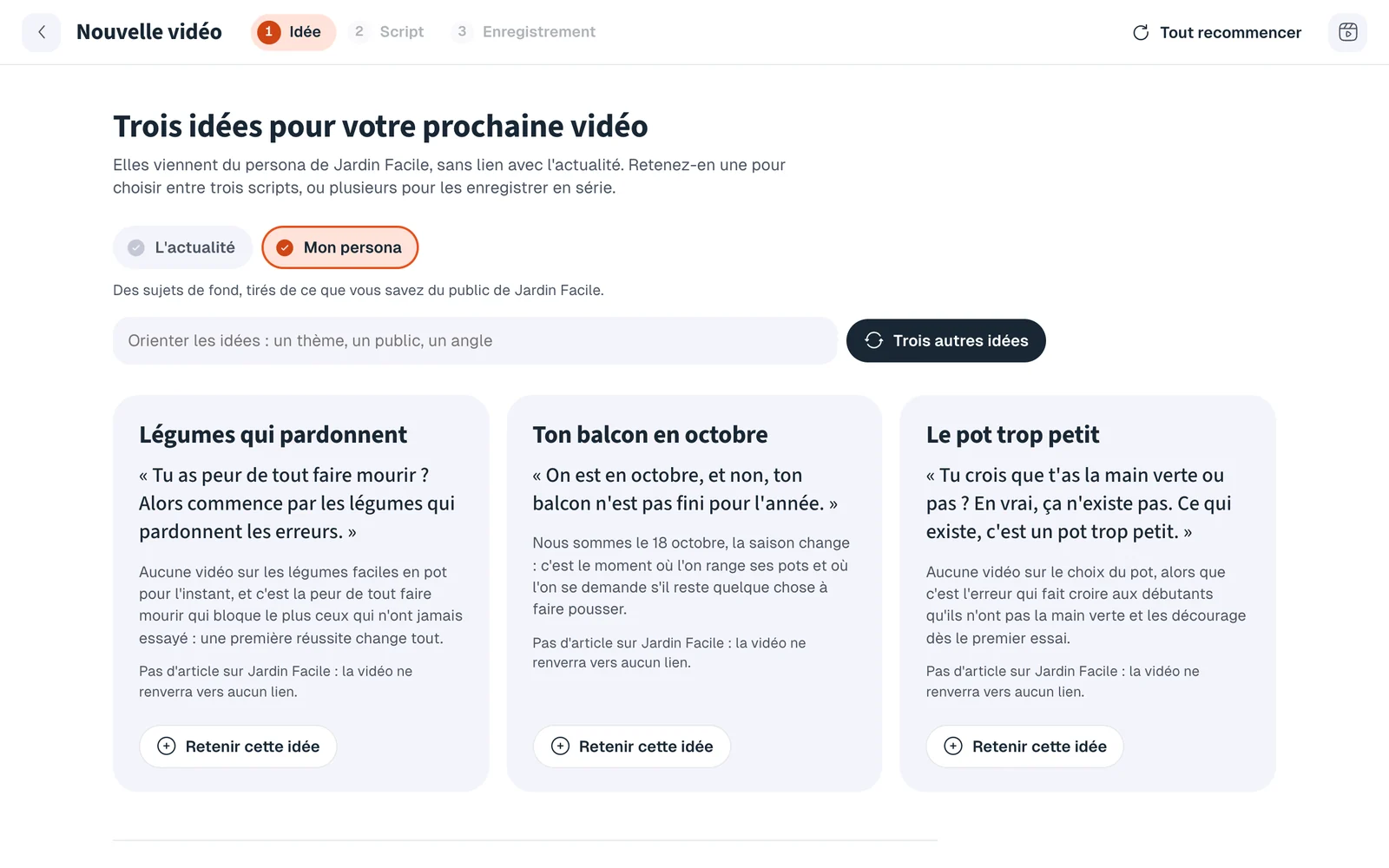 Trois idées proposées par Clap pour la prochaine vidéo