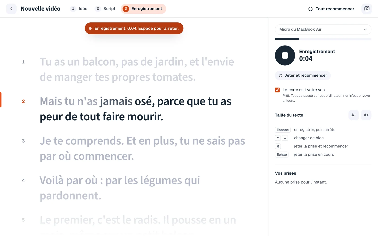 Le prompteur de Clap pendant l'enregistrement